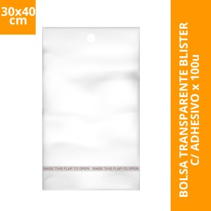 BOLSA TRANSPARENTE BLISTER C/ ADHESIVO x 100u 30x40cm